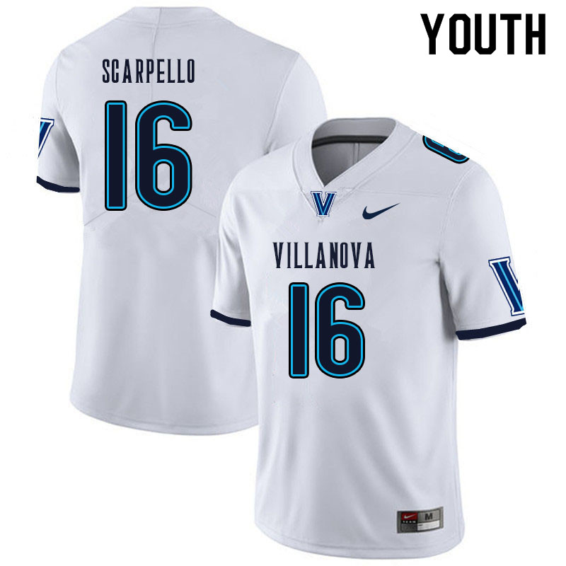 Youth #16 JJ Scarpello Villanova Wildcats College Football Jerseys Sale-White - Click Image to Close